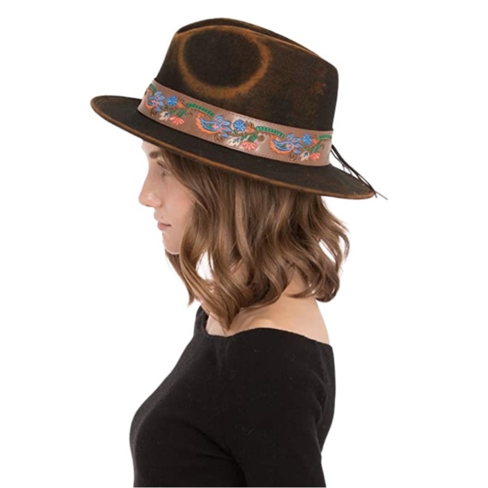 Peter Grimm Mavis Folk Embroidered Distressed Wool Hat Brown - Picture 5 of 15